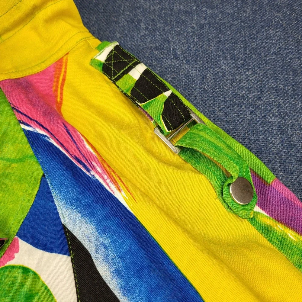 Berek Abstract Art Zip Up Jacket XL Yellow Green Rhinestone Bell Sleeve Cotton